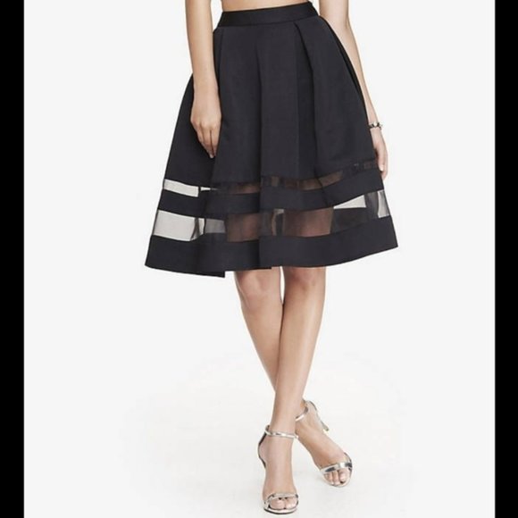 Express Dresses & Skirts - Express Black Pleated A-Line w/Mesh Insets Skirt